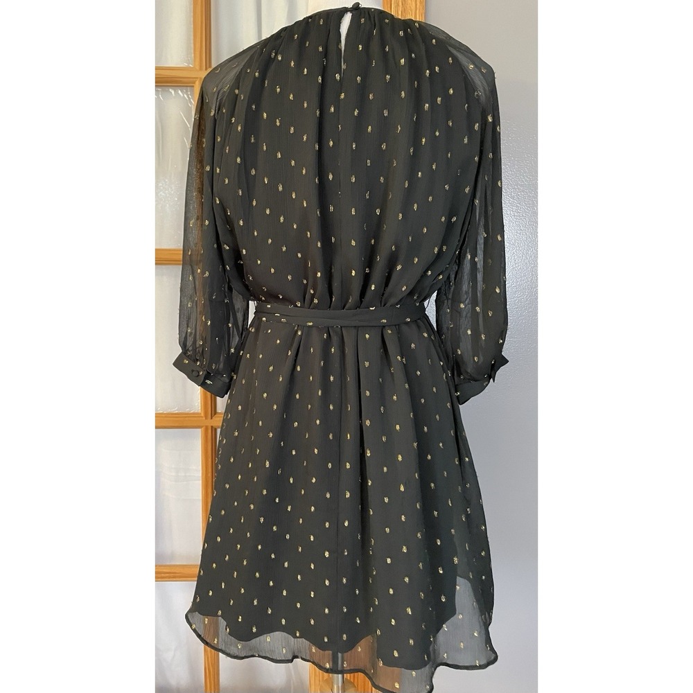 90s Ann Taylor Belted Dress PS Black Metallic Gold Sheer Goth Modern Party City - Picture 5 of 15